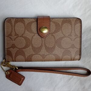 Coach Signature Monogram Coated Canvas Phone Wristlet Wallet